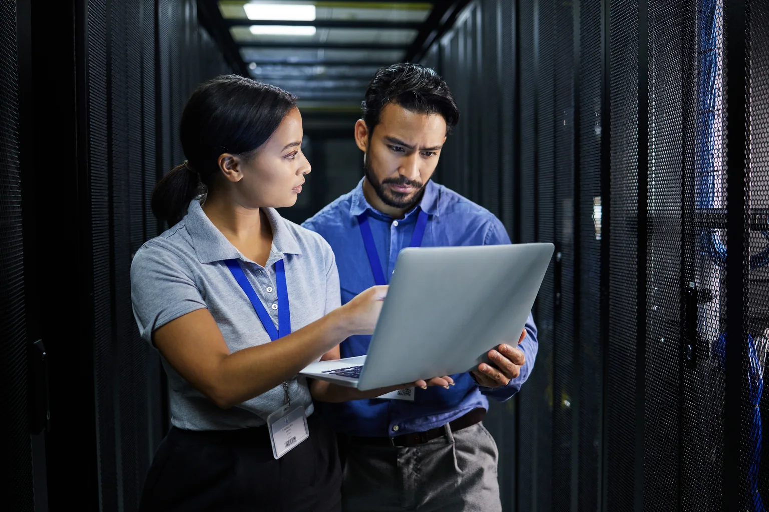 An Opus Interactive engineer at work in the data hall.