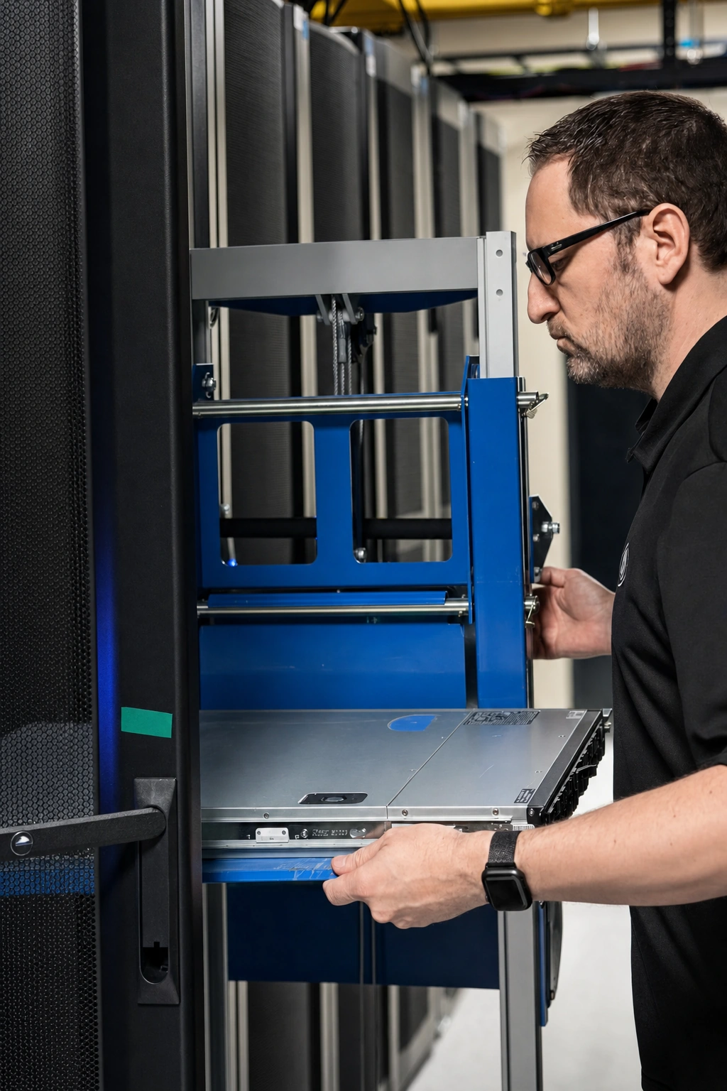 An Opus Interactive engineer working in the data hall.