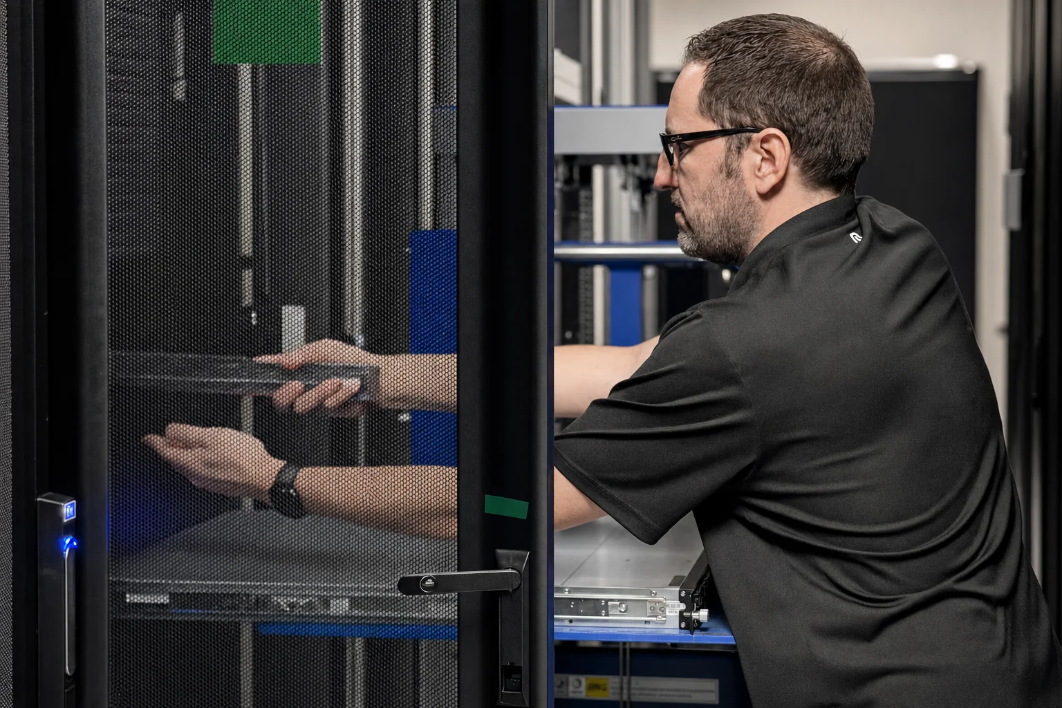 An Opus Interactive engineer at work in the data hall.