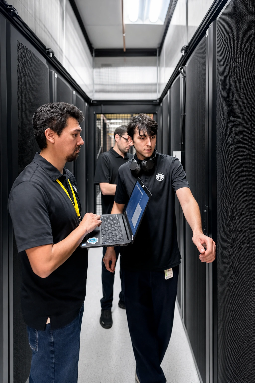 An Opus Interactive engineer working in the data hall.